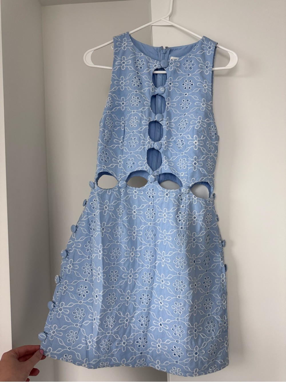 Sabo Luxe Light Blue Eyelet Cutout Dress small